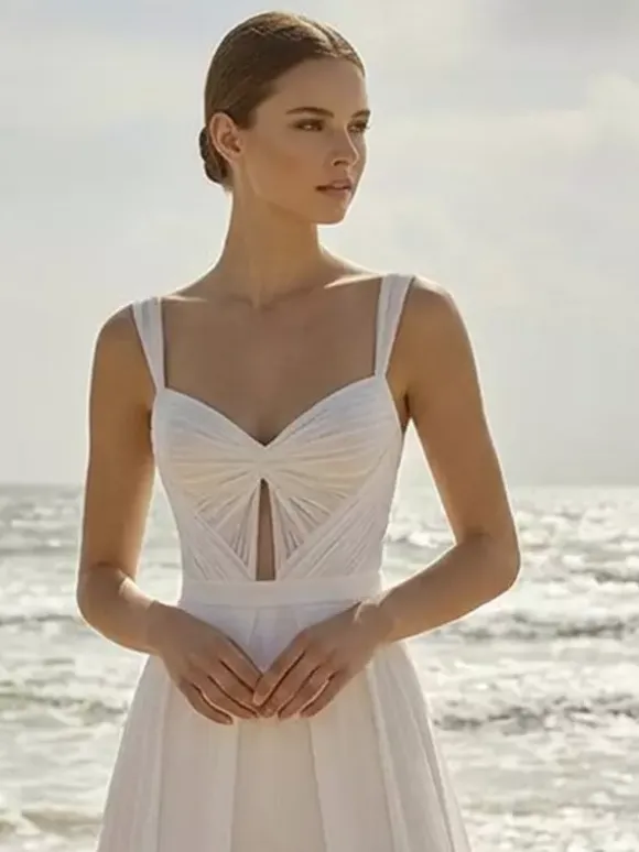 Bridal Jumpsuit 2 Pieces Chiffon Pleated With Train Jumpsuit Sweetheart Neck Sleeveless Natural Waist Ivory