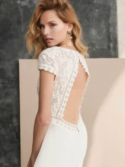 Bridal Jumpsuit Chiffon Lace Floor-Length Jumpsuit V-Neck Short Sleeves Natural Waist White