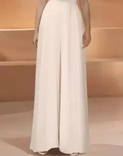 Bridal Jumpsuit Lace Lace Floor-Length Jumpsuit V-Neck Short Sleeves Natural Waist Ivory