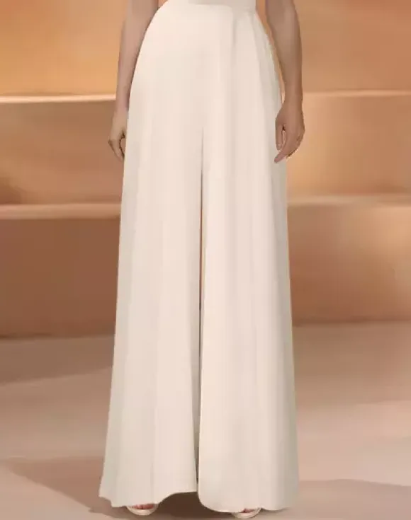 Bridal Jumpsuit Lace Lace Floor-Length Jumpsuit V-Neck Short Sleeves Natural Waist Ivory