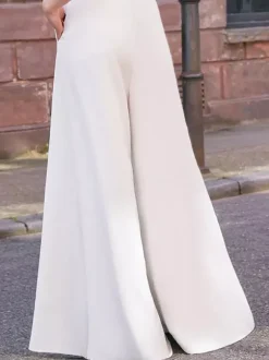Bridal Jumpsuit Lace Lace Floor-Length Jumpsuit V-Neck Long Sleeves Natural Waist Ivory