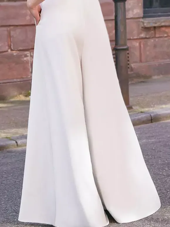 Bridal Jumpsuit Lace Lace Floor-Length Jumpsuit V-Neck Long Sleeves Natural Waist Ivory