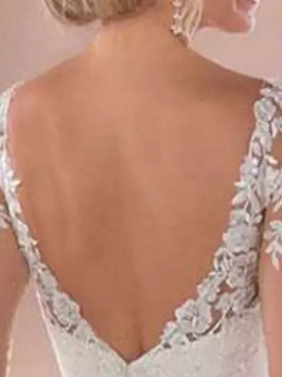 Bridal Jumpsuit Lace Lace Floor-Length Jumpsuit V-Neck Long Sleeves Natural Waist Ivory