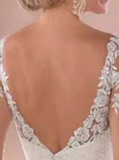 Bridal Jumpsuit Lace Lace Floor-Length Jumpsuit V-Neck Half Sleeves Natural Waist Ivory