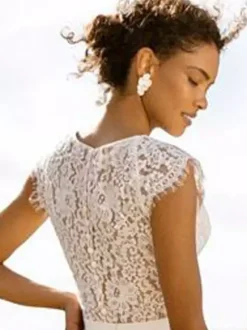 Bridal Jumpsuit Lace Lace Floor-Length Jumpsuit Jewel Neck Short Sleeves Natural Waist Ivory