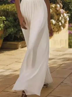 Bridal Jumpsuit Lace Lace Floor-Length Jumpsuit Jewel Neck Short Sleeves Natural Waist Ivory