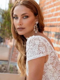 Bridal Jumpsuit Satin Fabric Lace Sweep Jumpsuit V-Neck Short Sleeves Natural Waist Ivory