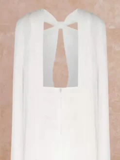Bridal Jumpsuit Stretch Crepe Cut Out Floor-Length Jumpsuit Designed Neckline Sleeveless Natural Waist Ivory
