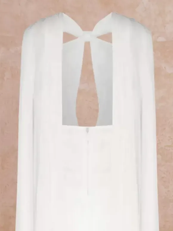 Bridal Jumpsuit Stretch Crepe Cut Out Floor-Length Jumpsuit Designed Neckline Sleeveless Natural Waist Ivory