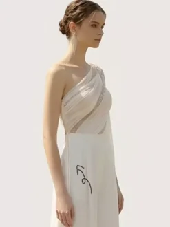 Bridal Jumpsuit Tulle Pleated Floor-Length Jumpsuit Designed Neckline Sleeveless Natural Waist Ivory