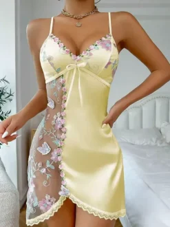 Bridal Lingerie Babydolls Sexy White Lace Floral Print Silk-like Negligees Nightgown