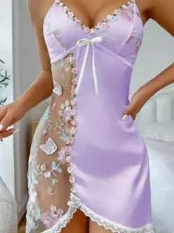 Bridal Lingerie Babydolls Sexy White Lace Floral Print Silk-like Negligees Nightgown