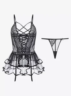 Bridal Lingerie Bra & Panty Sets White Polyester Lace Up Sheer 2-Piece Sexy Adult's Lingerie