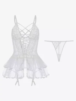 Bridal Lingerie Bra & Panty Sets White Polyester Lace Up Sheer 2-Piece Sexy Adult's Lingerie