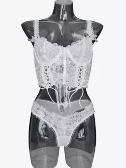 Bridal Lingerie Bridal Lace Floral Print Lingerie Sexy White 2-Piece Adult's Bra Panty Sets
