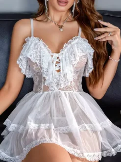 Bridal Lingerie Bridal Pajama Sets Lace White Sheer Cut Out Indoor Lingerie
