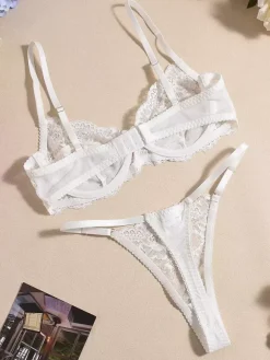Bridal Lingerie Bridal 3-Piece Lingerie Lace White Bra Panty Garter Sets