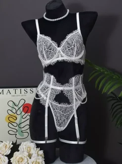 Bridal Lingerie Bridal Wedding Sexy Lingerie 4-Piece Lace White Bra Panty Sets