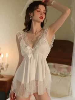 Bridal Lingerie Chemise For Women White Lace Backless Lingerie