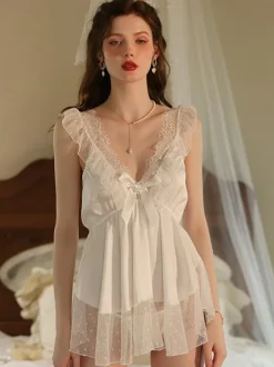 Bridal Lingerie Chemise For Women White Lace Backless Lingerie