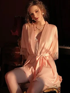 Bridal Lingerie Chemise For Women Burgundy Sash Oversized Dress Sash 2-Piece Set Lingerie Outfit