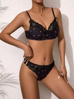 Bridal Lingerie Fruit Pattern Lace White Bra Panty 2-Piece Sets
