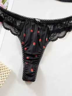 Bridal Lingerie Fruit Pattern Lace White Bra Panty 2-Piece Sets