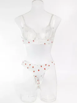 Bridal Lingerie Fruit Pattern Lace White Bra Panty 2-Piece Sets