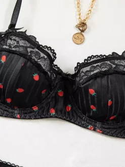 Bridal Lingerie Fruit Pattern Lace White Bra Panty 2-Piece Sets