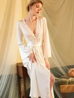 Bridal Lingerie Gowns & Robes Black Lace Backless Silk-like Lingerie