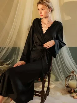 Bridal Lingerie Gowns & Robes Black Lace Backless Silk-like Lingerie