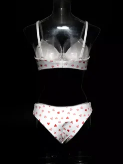 Bridal Lingerie Hearts Pattern Full Body White Bra Panty 2-Piece Sets