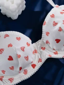 Bridal Lingerie Hearts Pattern Full Body White Bra Panty 2-Piece Sets