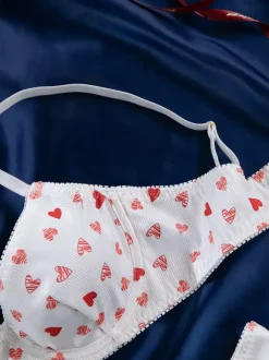 Bridal Lingerie Hearts Pattern Full Body White Bra Panty 2-Piece Sets