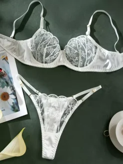 Bridal Lingerie Lace Artwork White 2-Piece Bra Panty Sets