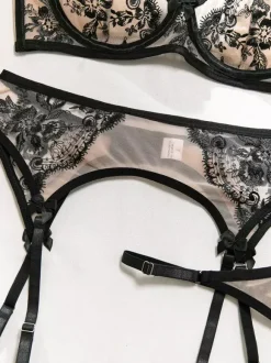 Bridal Lingerie Lace Sheer Floral Print White 4-Piece Bra Panty Sets