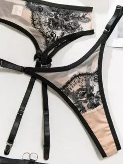Bridal Lingerie Lace Sheer Floral Print White 4-Piece Bra Panty Sets