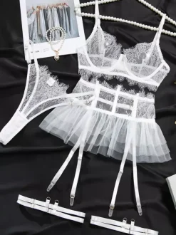 Bridal Lingerie Lace White 4-Piece Bra Panty Sets