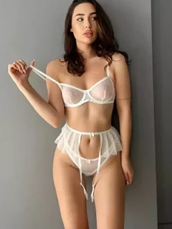 Bridal Lingerie Lingerie Bras Bra For Woman White Lace 3-Piece Sexy Hot Underwear