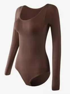 Bridal Lingerie Lingerie Shapewear Coffee Brown Long Sleeves Seamless Long Sleeve Bodysuit Slimming Shaper Plus Size Tummy Control Sculpting Unders