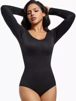 Bridal Lingerie Lingerie Shapewear Coffee Brown Long Sleeves Seamless Long Sleeve Bodysuit Slimming Shaper Plus Size Tummy Control Sculpting Unders