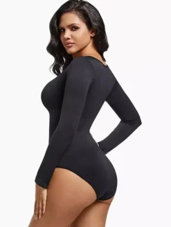 Bridal Lingerie Lingerie Shapewear Coffee Brown Long Sleeves Seamless Long Sleeve Bodysuit Slimming Shaper Plus Size Tummy Control Sculpting Unders