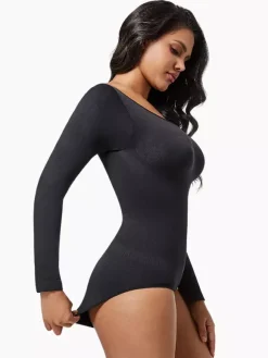 Bridal Lingerie Lingerie Shapewear Coffee Brown Long Sleeves Seamless Long Sleeve Bodysuit Slimming Shaper Plus Size Tummy Control Sculpting Unders