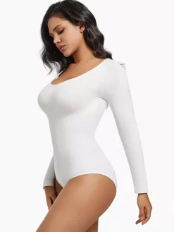 Bridal Lingerie Lingerie Shapewear Coffee Brown Long Sleeves Seamless Long Sleeve Bodysuit Slimming Shaper Plus Size Tummy Control Sculpting Unders