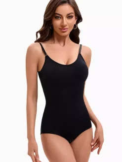 Bridal Lingerie Lingerie Shapewear Black Sleeveless Backless Straps Neck Buttons Adjustable Bralette Bodysuit Seamless Shaper Removable Pads Hook & Eye Front