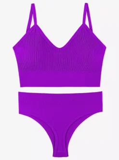 Bridal Lingerie Lingerie 2-Piece Bralette Set Plus Size Thin Wireless Sports Bra Push-Up Effect French Triangle Bra Panty Sets
