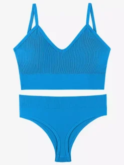 Bridal Lingerie Lingerie 2-Piece Bralette Set Plus Size Thin Wireless Sports Bra Push-Up Effect French Triangle Bra Panty Sets