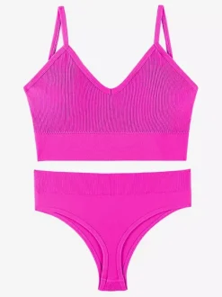 Bridal Lingerie Lingerie 2-Piece Bralette Set Plus Size Thin Wireless Sports Bra Push-Up Effect French Triangle Bra Panty Sets