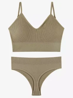 Bridal Lingerie Lingerie 2-Piece Bralette Set Plus Size Thin Wireless Sports Bra Push-Up Effect French Triangle Bra Panty Sets
