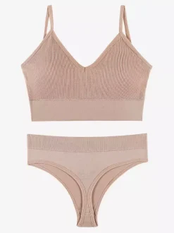 Bridal Lingerie Lingerie 2-Piece Bralette Set Plus Size Thin Wireless Sports Bra Push-Up Effect French Triangle Bra Panty Sets